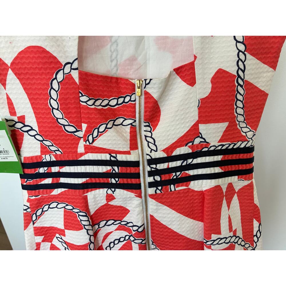 Lilly Pulitzer Dress Rare Shift Keyhole Back Orange White Button Detail Waist 8 - Picture 6 of 9
